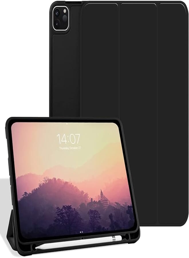 kenke Case for iPad Pro 11 inch 2020/2018, Ultra Lightweight Trifold Stand Shockproof Case with Pencil Holder, Soft TPU Back Smart Cover for iPad Pro 11 2nd Generation, Black